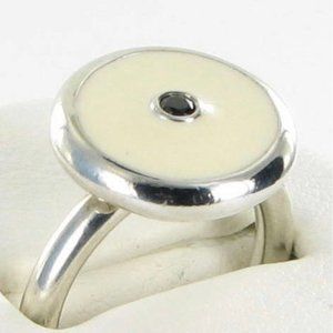 Retired Rare Pandora ring white enamel black CZ